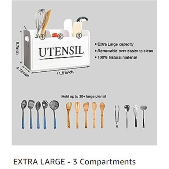 XL Farmhouse White Wooden Kitchen Utensil Holder - Cooking Utensil Organizer - Picture 10 of 16